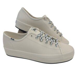 NEW Keds Women's Triple Kick Leather Sneakers Beige & Black Lace-Up Size 9 M